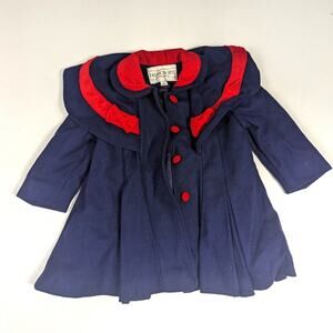 Vtg Fashion Rite Coat Girls Sz 2T Navy Wool 90s